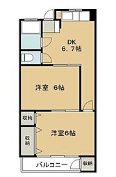 西武新宿線 久米川駅 徒歩4分の賃貸マンション 2階2DKの間取り