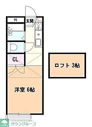 JR武蔵野線 東所沢駅 徒歩7分の賃貸アパート 2階1Kの間取り