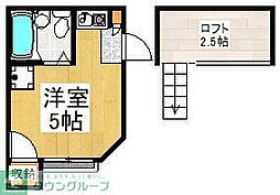 西武多摩湖線 一橋学園駅 徒歩17分の賃貸アパート 2階ワンルームの間取り