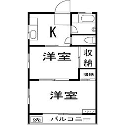 西武池袋線 富士見台駅 徒歩10分の賃貸マンション 2階2Kの間取り