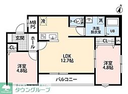 JR武蔵野線 新座駅 徒歩14分の賃貸アパート 3階2LDKの間取り