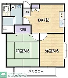 西武新宿線 田無駅 徒歩14分の賃貸アパート 2階2DKの間取り