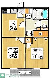 西武池袋線 秋津駅 徒歩15分の賃貸マンション 2階2Kの間取り