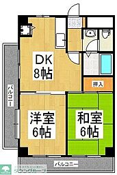 西武多摩湖線 八坂駅 徒歩2分の賃貸マンション 4階2DKの間取り