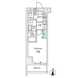 都営大江戸線 練馬駅 徒歩1分の賃貸マンション 6階1Kの間取り