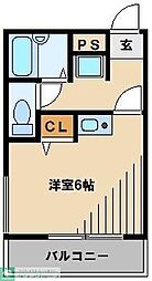 西武新宿線 所沢駅 徒歩9分の賃貸マンション 2階ワンルームの間取り