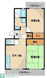 西武池袋線 保谷駅 徒歩15分の賃貸マンション 3階2DKの間取り