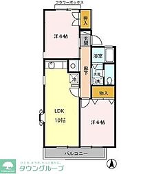 西武拝島線 東大和市駅 徒歩10分の賃貸アパート 1階2LDKの間取り