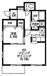 西武新宿線 東伏見駅 徒歩4分の賃貸アパート 1階1LDKの間取り