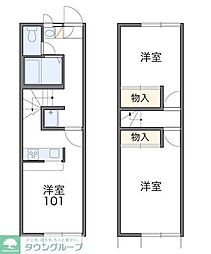 西武新宿線 田無駅 徒歩18分の賃貸アパート 1階2DKの間取り