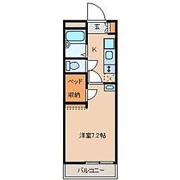 西武新宿線 花小金井駅 徒歩21分の賃貸アパート 2階1Kの間取り