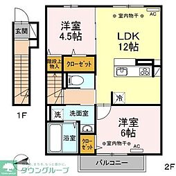 西武新宿線 東伏見駅 徒歩10分の賃貸アパート 2階2LDKの間取り