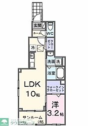 西武新宿線 田無駅 徒歩18分の賃貸アパート 1階1LDKの間取り
