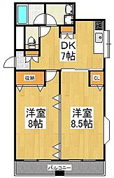 西武池袋線 清瀬駅 徒歩1分の賃貸マンション 3階2DKの間取り