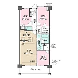 西武新宿線 花小金井駅 徒歩8分の賃貸マンション 6階3LDKの間取り