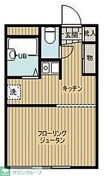 西武新宿線 小平駅 徒歩21分の賃貸マンション 2階1Kの間取り