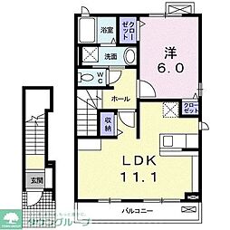 JR武蔵野線 東所沢駅 徒歩17分の賃貸アパート 2階1LDKの間取り
