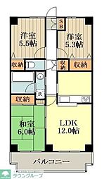 西武新宿線 小平駅 徒歩8分の賃貸マンション 1階3LDKの間取り