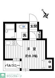 西武池袋線 練馬高野台駅 徒歩12分の賃貸マンション 1階ワンルームの間取り