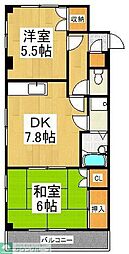 JR武蔵野線 東所沢駅 徒歩4分の賃貸マンション 2階2DKの間取り