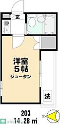 西武新宿線 田無駅 徒歩15分の賃貸アパート 2階1Kの間取り