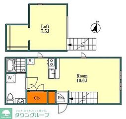 西武池袋線 所沢駅 徒歩9分の賃貸アパート 1階ワンルームの間取り