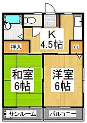ハイツ中島 2DKの間取図画像