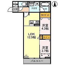 D-residence所沢 2LDKの間取図画像