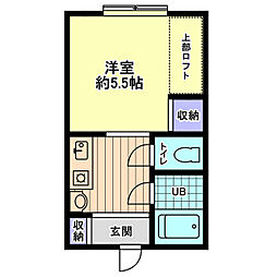 信開セルーラ八ツ矢Part1 1Kの間取図画像