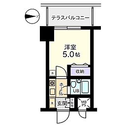 信開トピア足羽 5階1Kの間取り