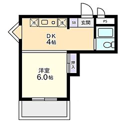 信開ウエラコート足羽 1DKの間取図画像