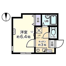 信開セルーラ並木町 2階1Kの間取り
