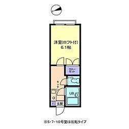 信開セルーラ駅南N 2階1Kの間取り
