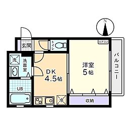 信開ラザール西公文名 1DKの間取図画像