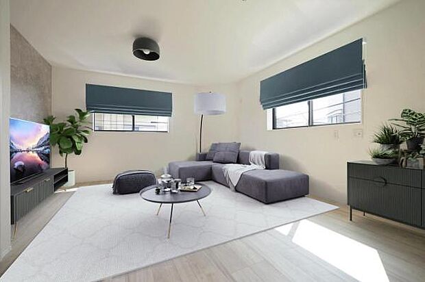 【　LDK　／　12.7帖　】 風通しが良く、明るいリビング空間　※家具や小物はCGによるイメージです