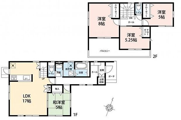 【　間取り図　】 4LDK／全室南向き＆開放的な間取り。二面採光仕様により、風通しの良い物件です