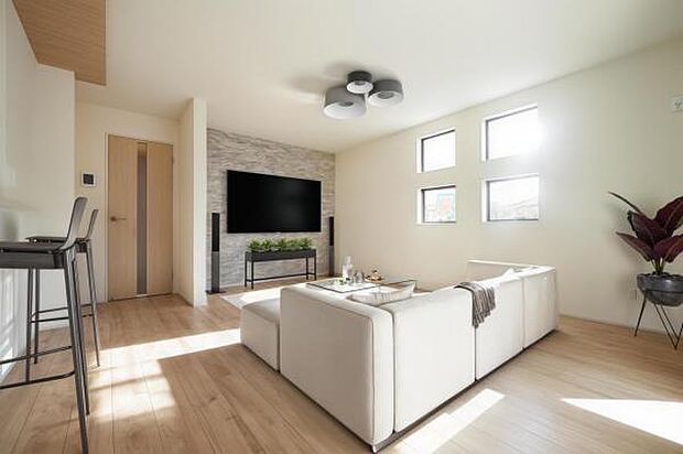 【　LDK　／　21帖　】 快適な暮らし動線を形成する、広々としたリビング　※家具や小物はCGによるイメージです