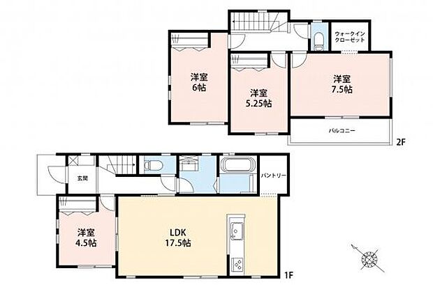 【　間取り図　】 4LDK／全居室南西向きで採光良好ゆとりのある間取りです