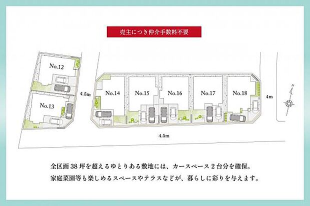全区画38坪を超えるゆとりある整形地。