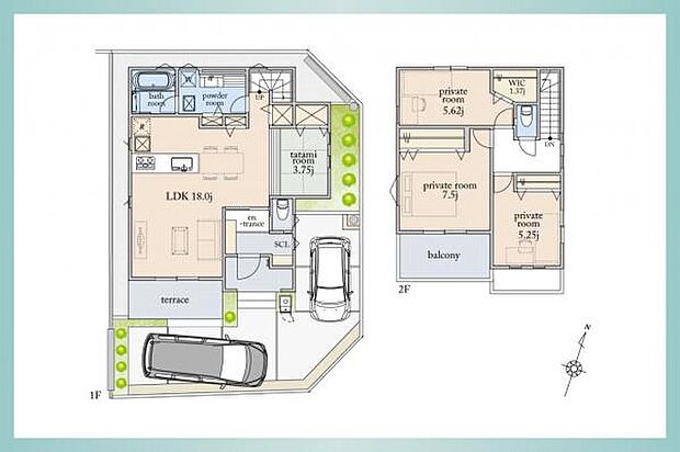 【 間取り図 / 18号棟 】 4LDK+WIC+SCL+テラス|建物面積99.36m2|南東角地