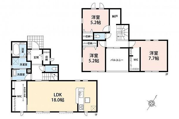 【 間取り図 】 多彩な収納や水回り動線を意識した、毎日を快適に過ごす為のサポートをしてくれるレイアウト。 豊かな自然を感じられる閑静な住宅街で、子育て世代にマッチしたライフエリアです。