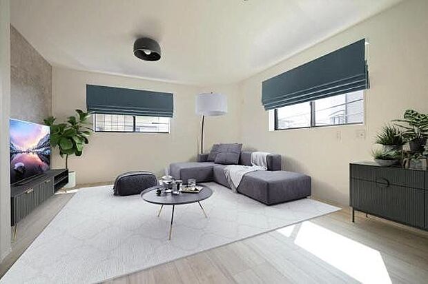 【　LDK　／　12.7帖　】風通しが良く、明るいリビング空間　※家具や小物はCGによるイメージです