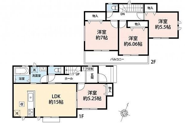 【 間取り図 】■全室南向きで陽当たり良好な4LDKプラン