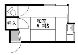 フラワーハウスB 2階ワンルームの間取り