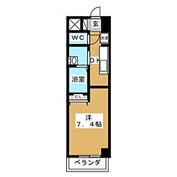 アンクレージュ西船橋 4階1Kの間取り