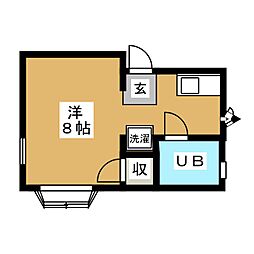 ツーインハーモニア 2階ワンルームの間取り