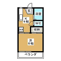 コーポジュネス 1階1Kの間取り