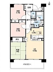 サニーフォレスト藤原壱番館 3階2SLDKの間取り
