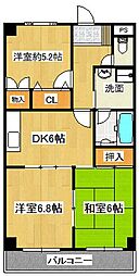 バードウェルマンション 3階3DKの間取り