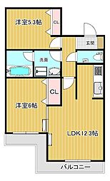 ランビニオン 2LDKの間取図画像